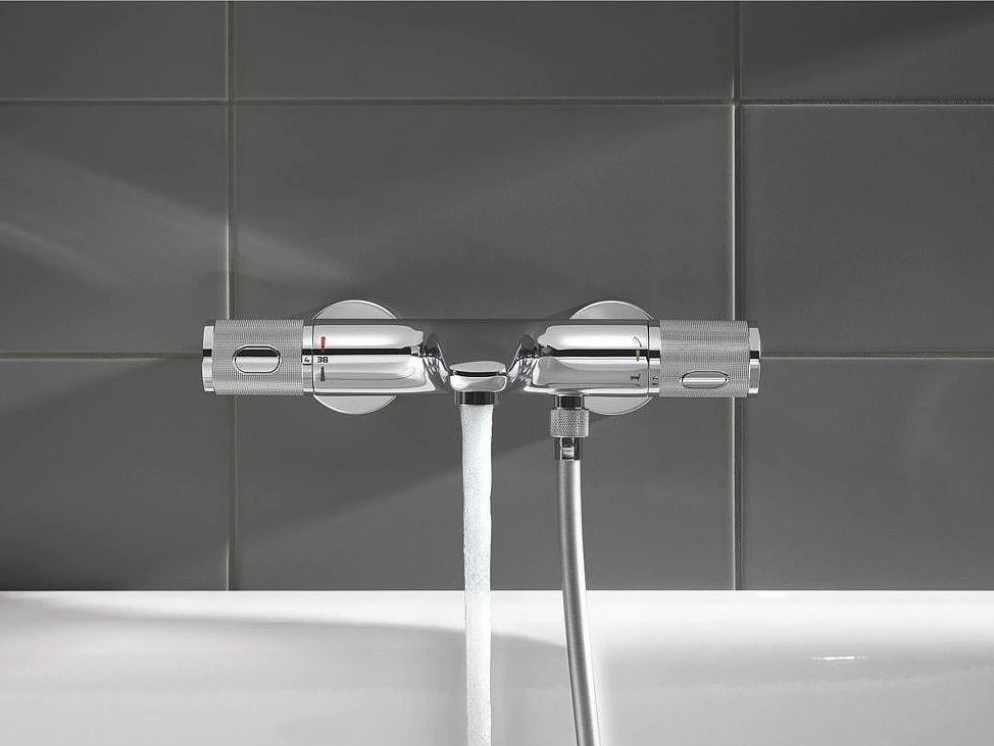 Хромиран термостатен смесител GROHE Grohtherm 1000 Performance със SafeStop, TurboStat и AquaDimmer Eco