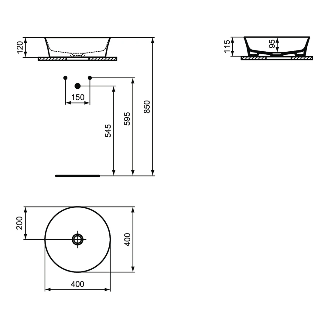 Ipalyss 40 cm countertop sink E139801 – Ideal Standard 11.21.53.0220 – снимка 1