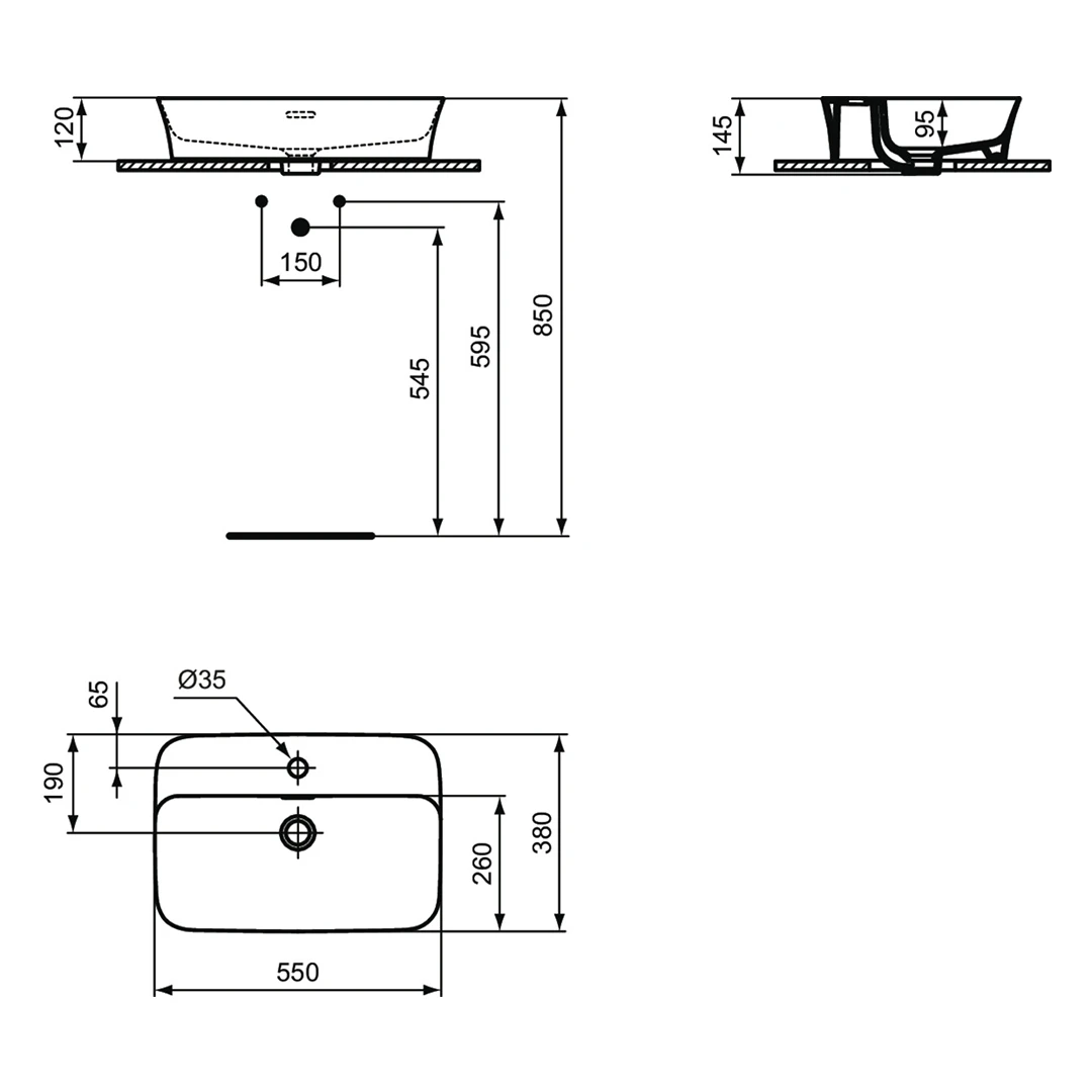 Мивка Ipalyss 55 см върху плот E207701 – Ideal Standard 11.21.53.0225 – снимка 2